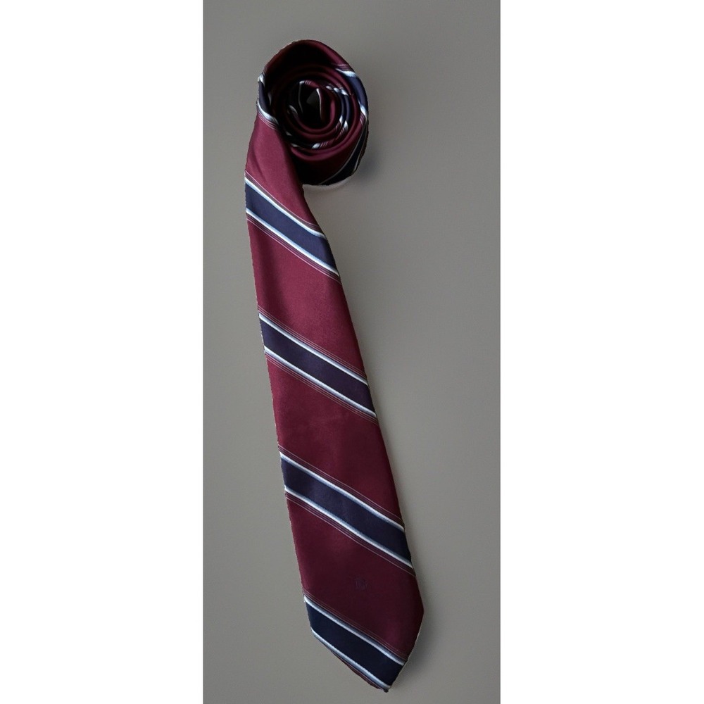 Christian Dior Neckwear Tie Burgundy Blue Diagonal Striped Silk USA Made JBHS